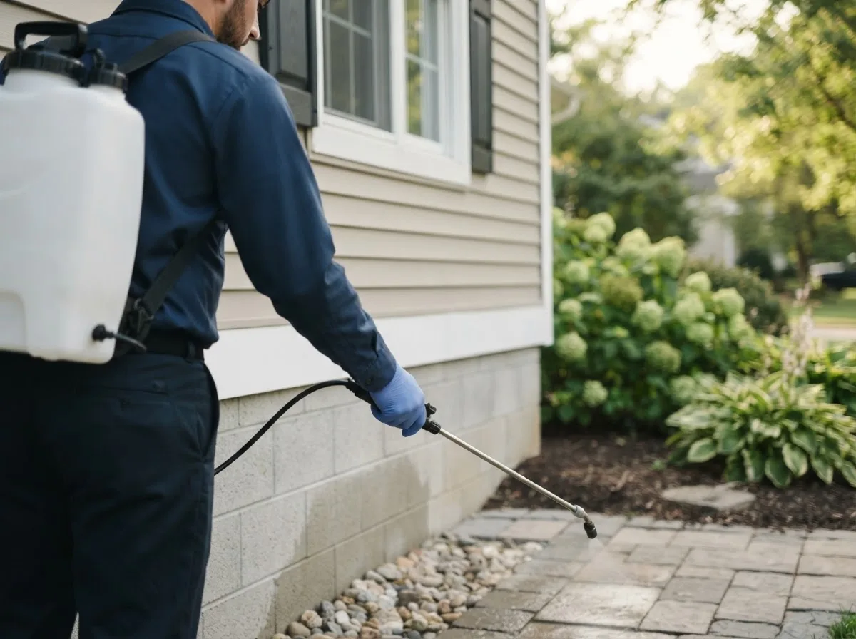 Pest control technician inspecting a home in Appleton City, MO